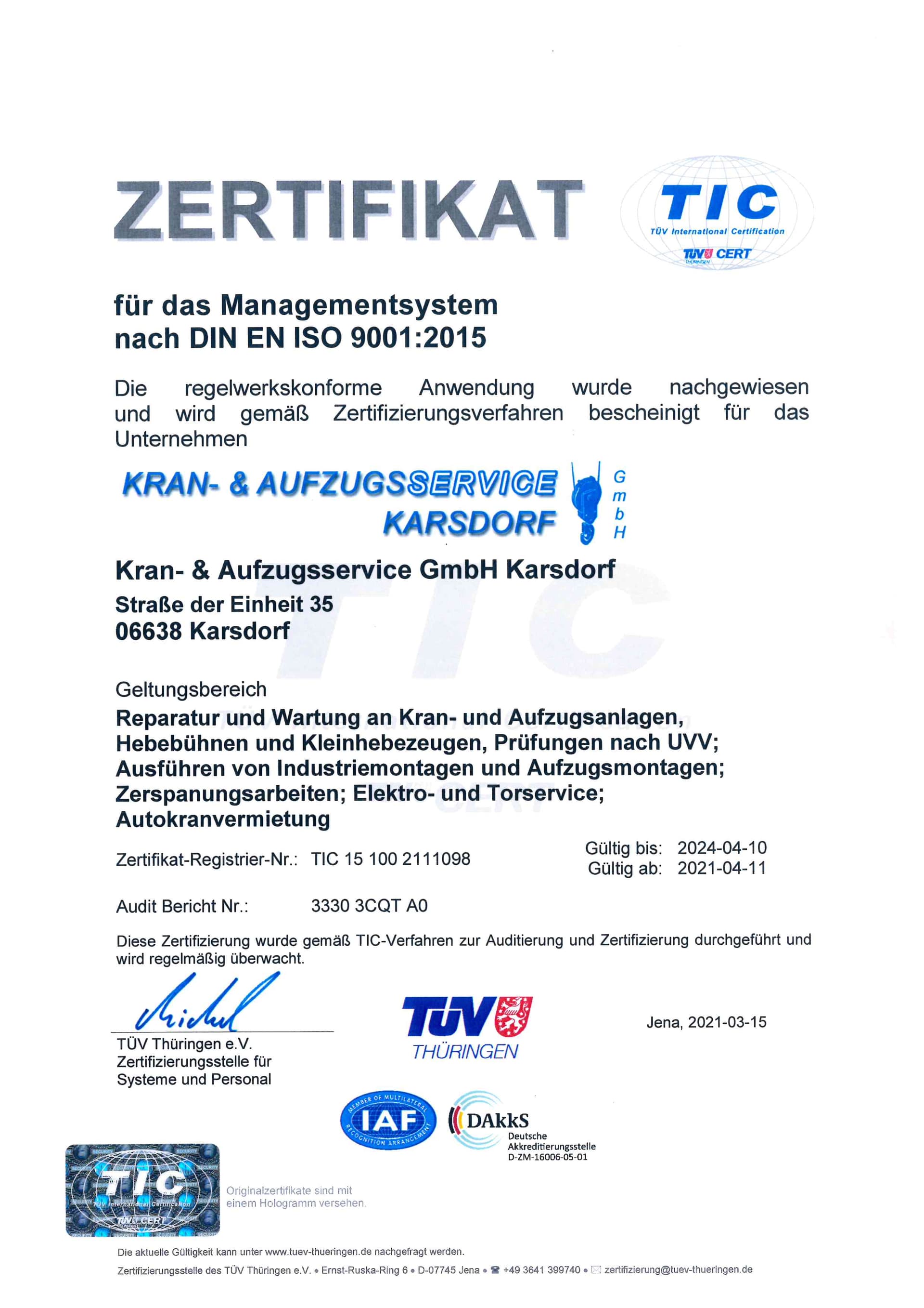 Kran-& Aufzugsservice GmbH Karsdorf